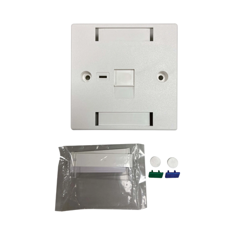 Tripp Lite 1-Port UK-Style Keystone Wall Plate, Unloaded Shuttered Module, Icon Tab, White, TAA — Being Shipped
