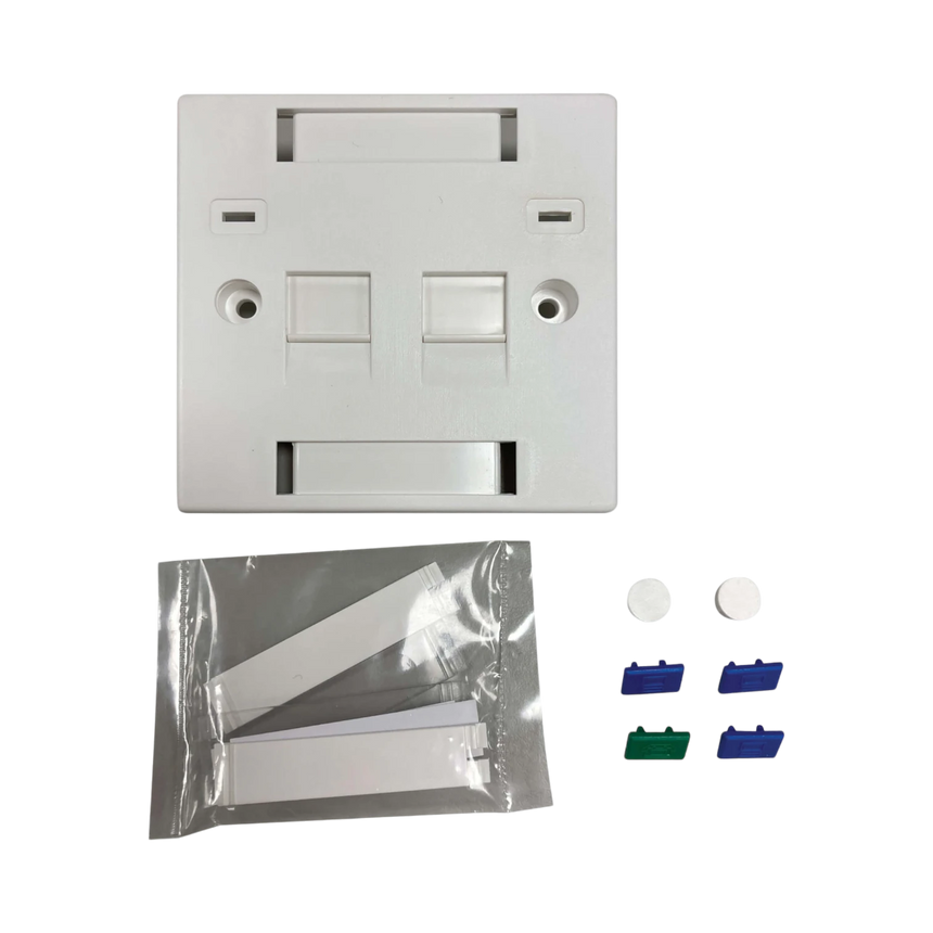 Tripp Lite 2-Port UK-Style Keystone Wall Plate, Unloaded Shuttered Module, Icon Tabs, White, TAA — Being Shipped