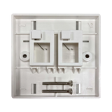Tripp Lite 2-Port UK-Style Keystone Wall Plate, Unloaded Shuttered Module, Icon Tabs, White, TAA — Being Shipped