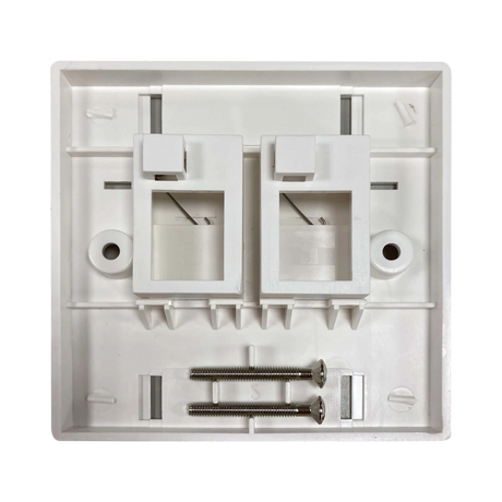 Tripp Lite 2-Port UK-Style Keystone Wall Plate, Unloaded Shuttered Module, Icon Tabs, White, TAA — Being Shipped