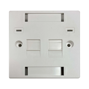 Tripp Lite 2-Port UK-Style Keystone Wall Plate, Unloaded Shuttered Module, Icon Tabs, White, TAA — Being Shipped