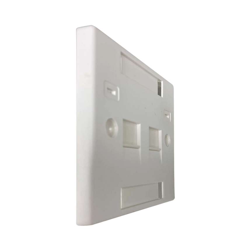 Tripp Lite 2-Port UK-Style Keystone Wall Plate, Unloaded Shuttered Module, Icon Tabs, White, TAA — Being Shipped