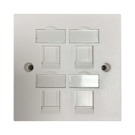 Tripp Lite 4-Port UK-Style Keystone Wall Plate, Unloaded Shuttered Module, White, TAA — Being Shipped