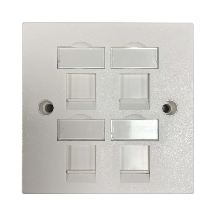 Tripp Lite 4-Port UK-Style Keystone Wall Plate, Unloaded Shuttered Module, White, TAA — Being Shipped