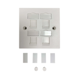 Tripp Lite 4-Port UK-Style Keystone Wall Plate, Unloaded Shuttered Module, White, TAA — Being Shipped
