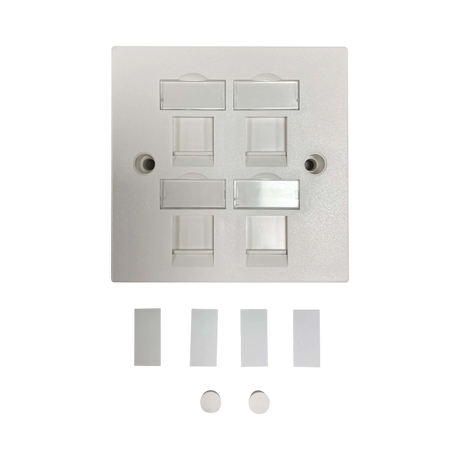 Tripp Lite 4-Port UK-Style Keystone Wall Plate, Unloaded Shuttered Module, White, TAA — Being Shipped