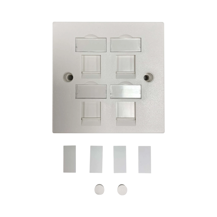 Tripp Lite 4-Port UK-Style Keystone Wall Plate, Unloaded Shuttered Module, White, TAA — Being Shipped