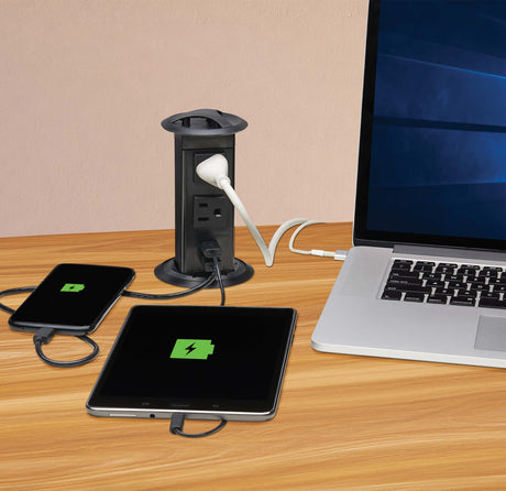 Tripp Lite Power It! 2-Outlet Pop-Up Power and Charging Dock, 2x USB-A, 6 ft. Cord, Antimicrobial Protection, Black — Being Shipped