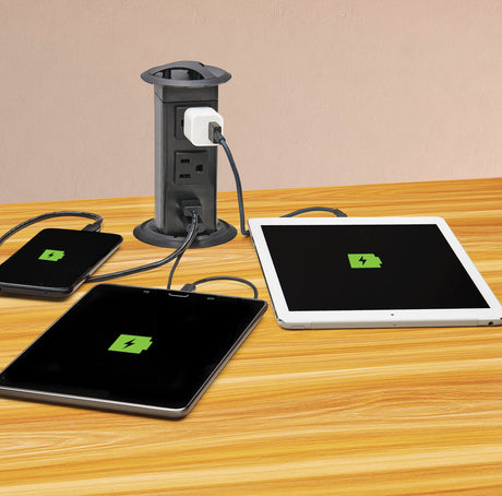 Tripp Lite Power It! 2-Outlet Pop-Up Power and Charging Dock, 2x USB-A, 6 ft. Cord, Antimicrobial Protection, Black — Being Shipped