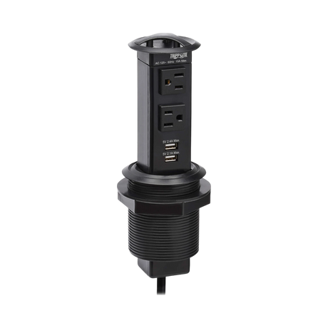 Tripp Lite Power It! 2-Outlet Pop-Up Power and Charging Dock, 2x USB-A, 6 ft. Cord, Antimicrobial Protection, Black — Being Shipped