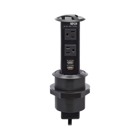 Tripp Lite Power It! 2-Outlet Pop-Up Power and Charging Dock, 2x USB-A, 6 ft. Cord, Antimicrobial Protection, Black — Being Shipped