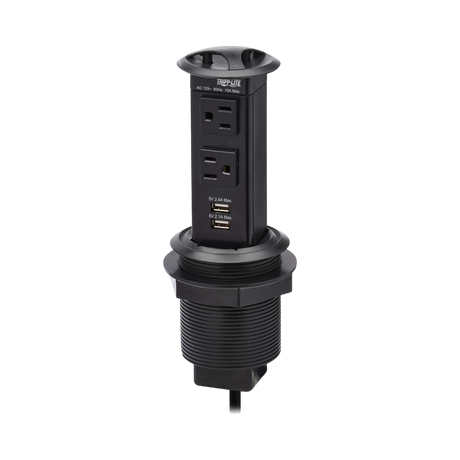 Tripp Lite Power It! 2-Outlet Pop-Up Power and Charging Dock, 2x USB-A, 6 ft. Cord, Antimicrobial Protection, Black — Being Shipped