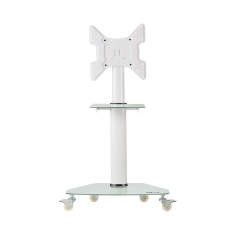 Tripp Lite Premier Rolling TV Cart for 32" to 55" Displays, Frosted Glass Base and Shelf, Locking Casters, White — Being Shipped