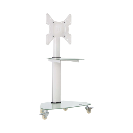 Tripp Lite Premier Rolling TV Cart for 32" to 55" Displays, Frosted Glass Base and Shelf, Locking Casters, White — Being Shipped