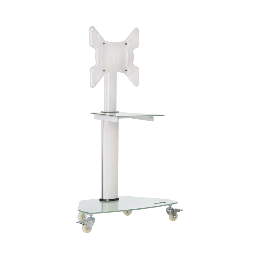 Tripp Lite Premier Rolling TV Cart for 32" to 55" Displays, Frosted Glass Base and Shelf, Locking Casters, White — Being Shipped