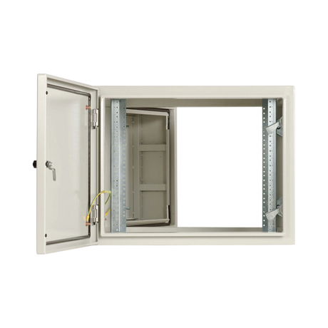 Tripp Lite SmartRack Industrial Enclosure with Lock, NEMA 4, Wall Mount, Metal Construction, Hinged Back, 28 in. Depth, 9U, Gray — Being Shipped