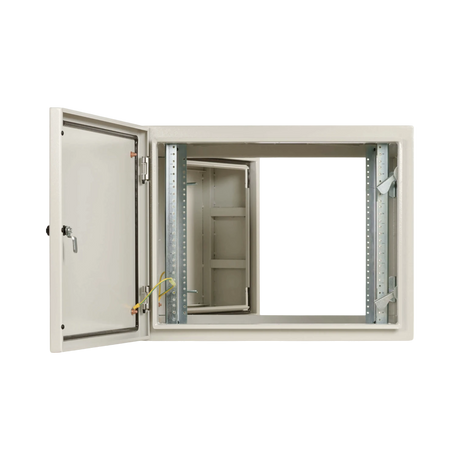 Tripp Lite SmartRack Industrial Enclosure with Lock, NEMA 4, Wall Mount, Metal Construction, Hinged Back, 32 in. Depth, 9U, Gray — Being Shipped