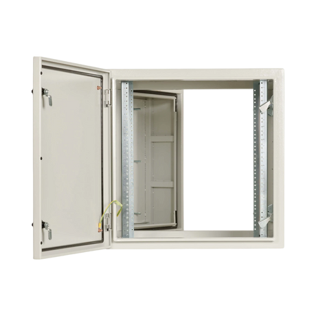 Tripp Lite SmartRack Industrial Enclosure with Lock, NEMA 4, Wall Mount, Metal Construction, Hinged Back, 28 in. Depth, 12U, Gray — Being Shipped