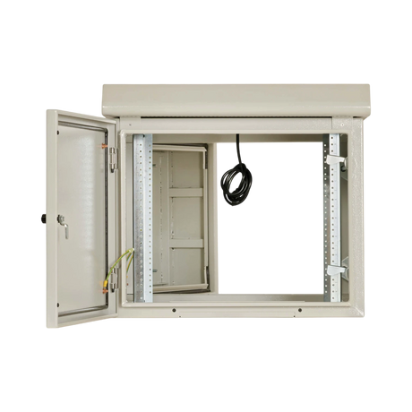 Tripp Lite SmartRack Industrial Enclosure, NEMA 3R, Wall Mount, Metal, Locking, Hinged Back, Fan With Thermal Switch, 32 in. Depth, 9U, Gray — Being Shipped