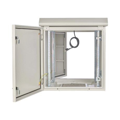 Tripp Lite SmartRack Industrial Enclosure, NEMA 3R, Wall Mount, Metal, Locking, Hinged Back, Fan With Thermal Switch, 28 in. Depth, 12U, Gray — Being Shipped