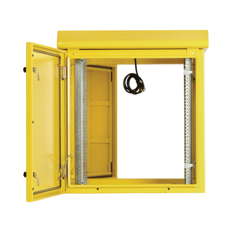 Tripp Lite SmartRack Industrial Enclosure, NEMA 3R, Wall Mount, Metal, Locking, Hinged Back, Fan With Thermal Switch, 28 in. Depth, 12U, Yellow — Being Shipped