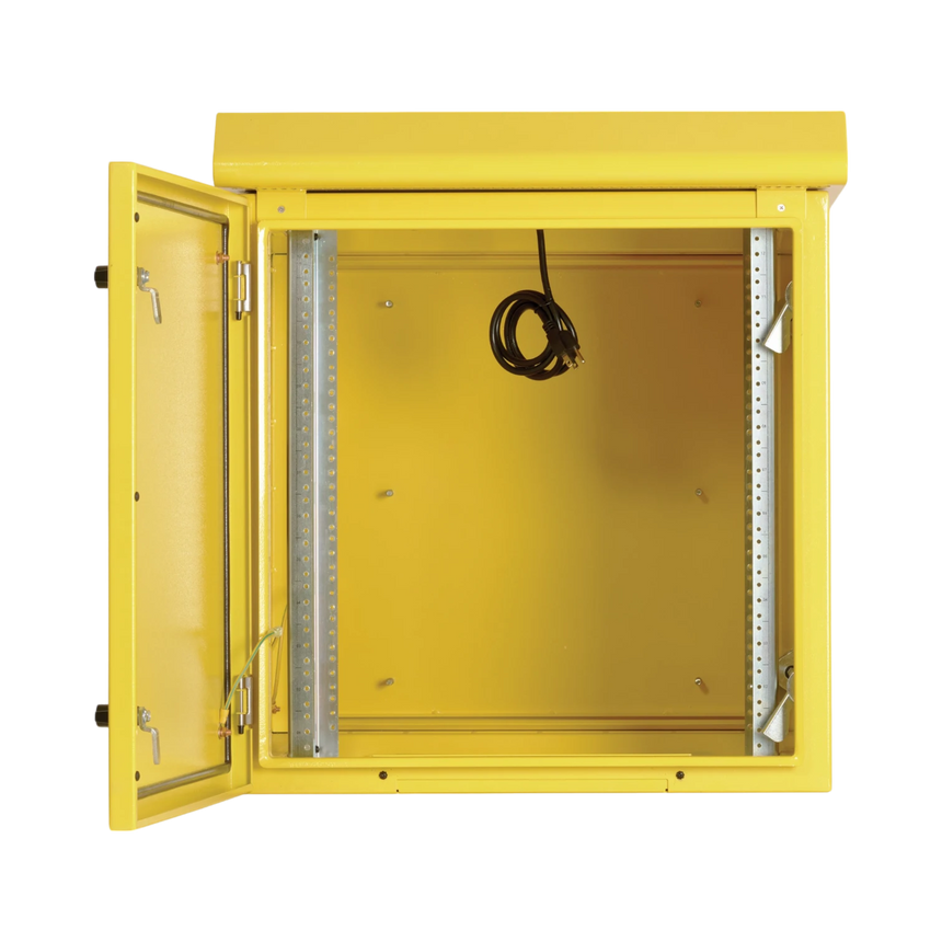 Tripp Lite SmartRack Industrial Enclosure, NEMA 3R, Wall Mount, Metal, Locking, Hinged Back, Fan With Thermal Switch, 28 in. Depth, 12U, Yellow — Being Shipped