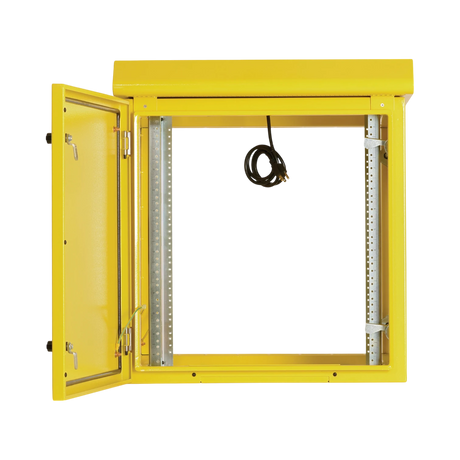 Tripp Lite SmartRack Industrial Enclosure, NEMA 3R, Wall Mount, Metal, Locking, Hinged Back, Fan With Thermal Switch, 28 in. Depth, 12U, Yellow — Being Shipped