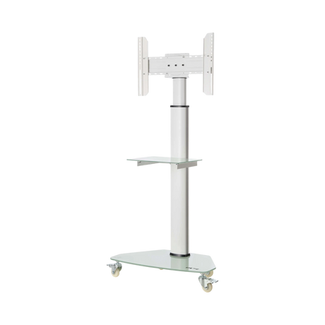 Tripp Lite Premier Rolling TV Cart for 37" to 70" Displays, Frosted Glass Base and Shelf, Locking Casters, White — Being Shipped