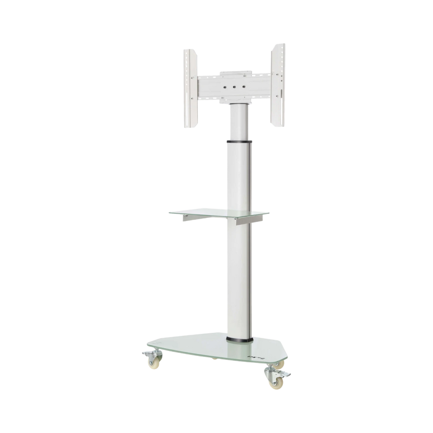 Tripp Lite Premier Rolling TV Cart for 37" to 70" Displays, Frosted Glass Base and Shelf, Locking Casters, White — Being Shipped