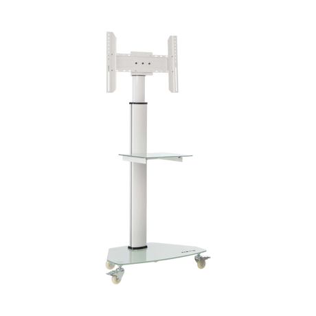 Tripp Lite Premier Rolling TV Cart for 37" to 70" Displays, Frosted Glass Base and Shelf, Locking Casters, White — Being Shipped