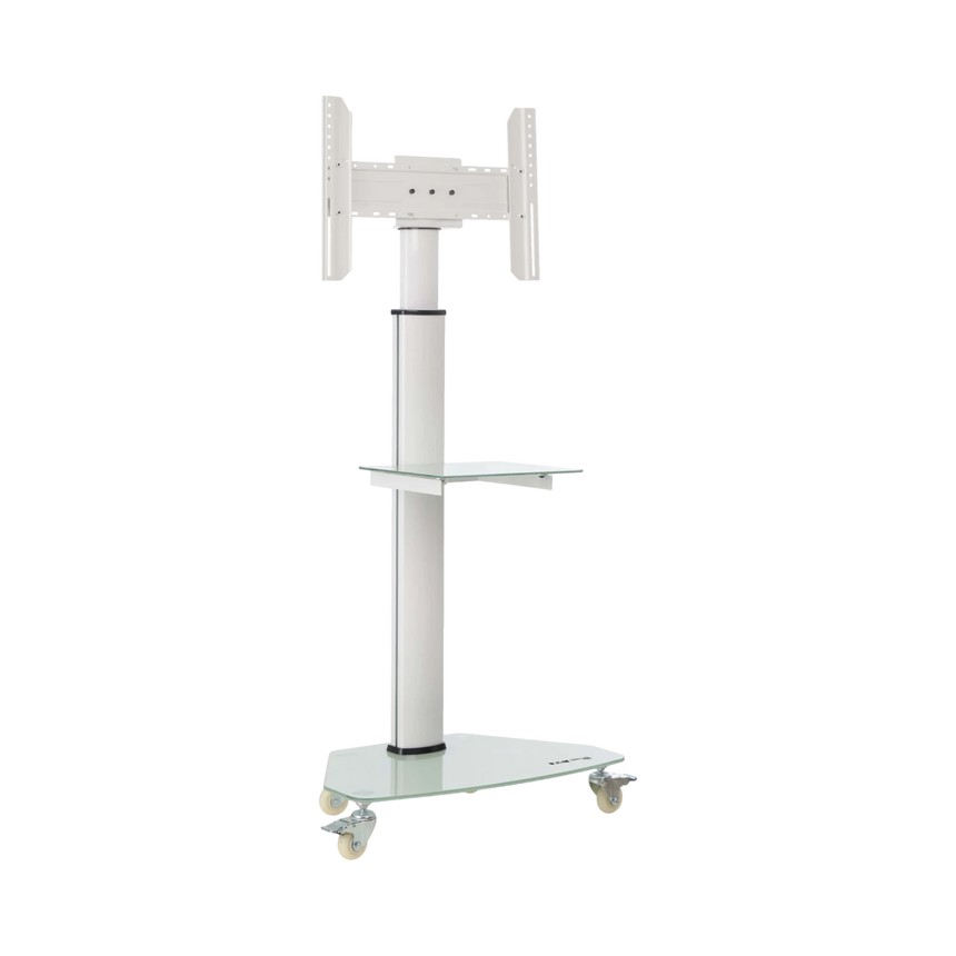 Tripp Lite Premier Rolling TV Cart for 37" to 70" Displays, Frosted Glass Base and Shelf, Locking Casters, White — Being Shipped