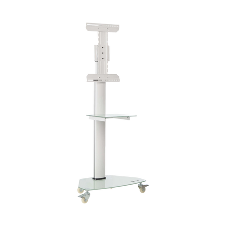 Tripp Lite Premier Rolling TV Cart for 37" to 70" Displays, Frosted Glass Base and Shelf, Locking Casters, White — Being Shipped