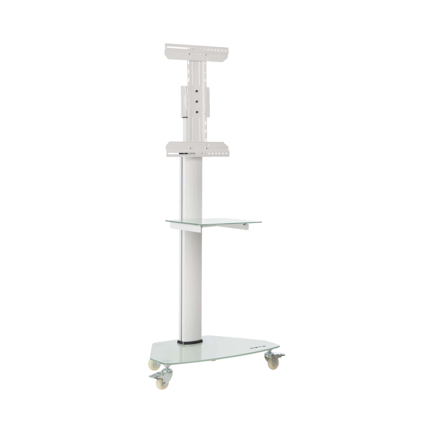 Tripp Lite Premier Rolling TV Cart for 37" to 70" Displays, Frosted Glass Base and Shelf, Locking Casters, White — Being Shipped