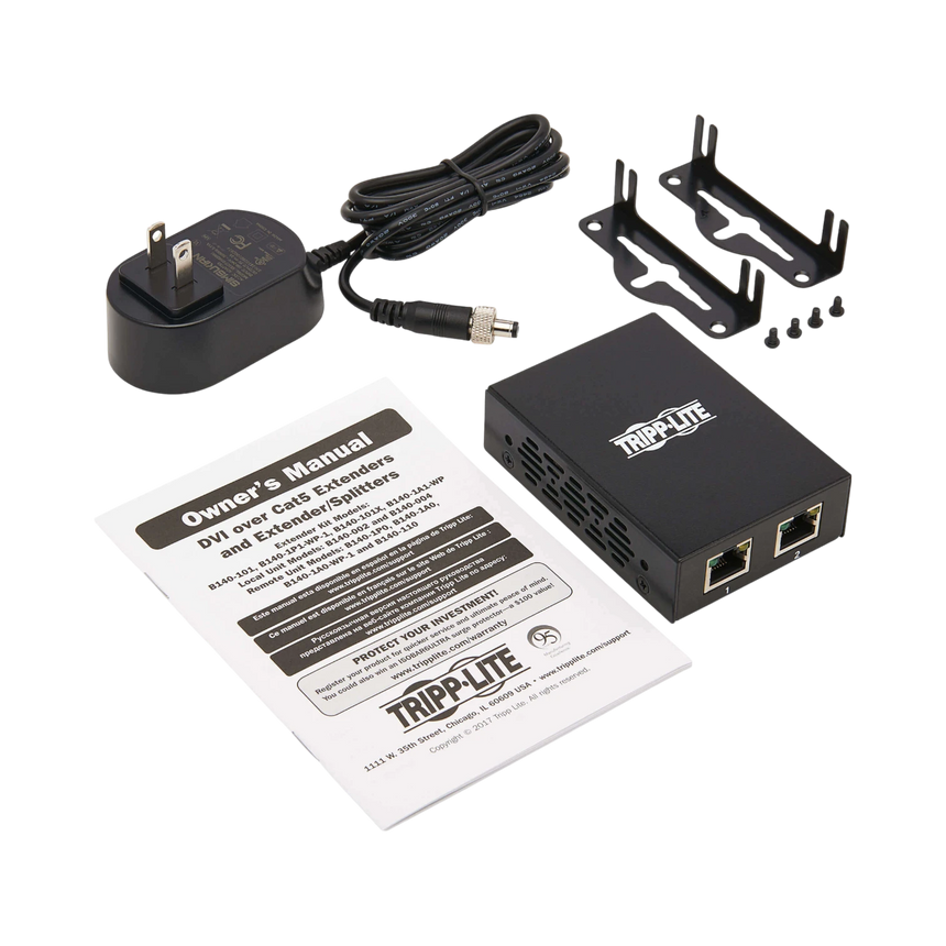 Tripp Lite 2-Port DVI over Cat5/6 Splitter/Extender, Box-Style Transmitter for Video, DVI-D Single Link, 200 ft. (60 m), TAA — Being Shipped