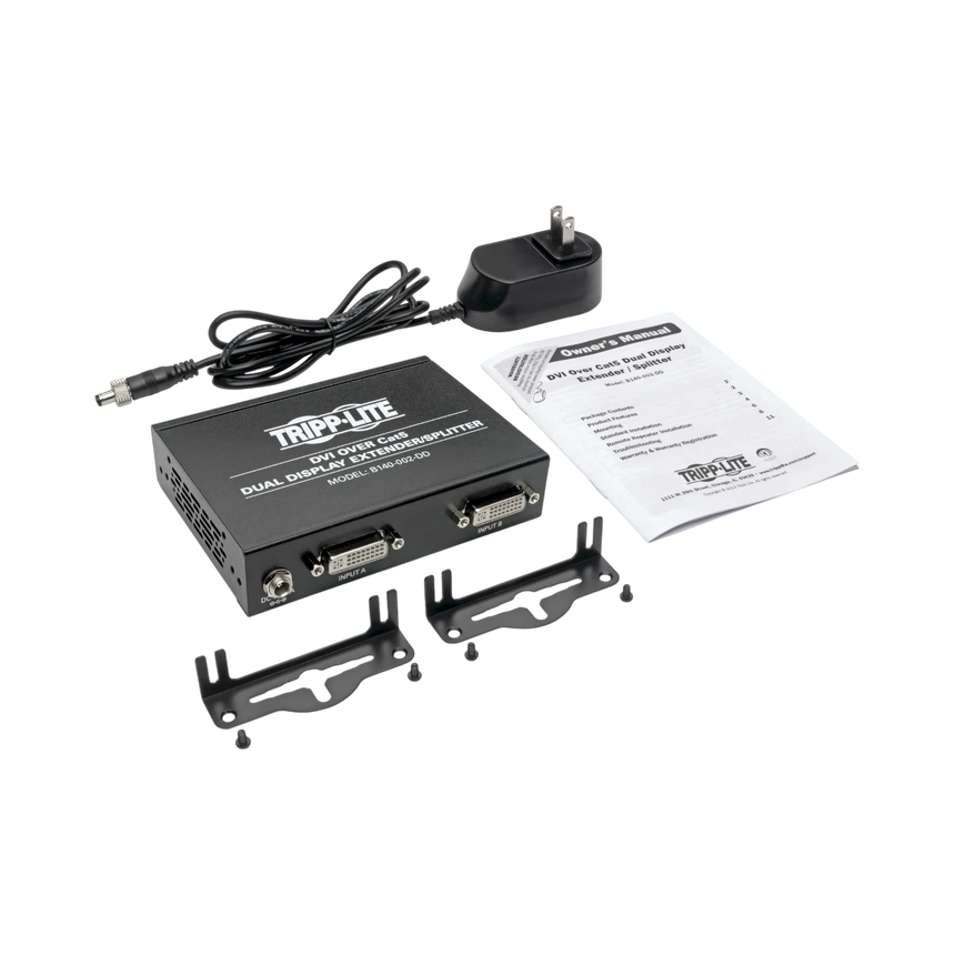Tripp Lite 2-Port DVI over Cat5/6 Splitter/Extender, Box-Style Transmitter for Video, Dual-Display DVI-D, 200 ft. (60 m), TAA — Being Shipped