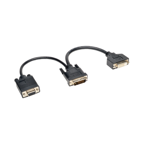 Tripp Lite DVI Y Splitter Cable, Digital and VGA Monitors (DVI-I M to DVI-D F and HD15 F) 6-in. (15.24 cm) — Being Shipped
