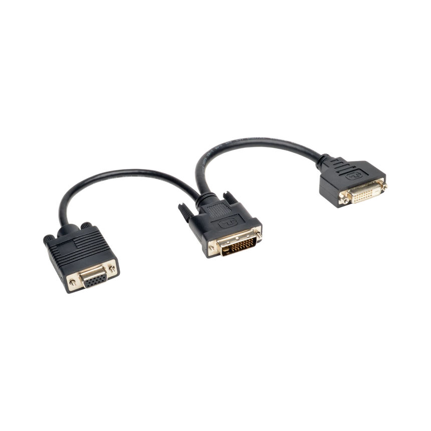 Tripp Lite DVI Y Splitter Cable, Digital and VGA Monitors (DVI-I M to DVI-D F and HD15 F) 6-in. (15.24 cm) — Being Shipped
