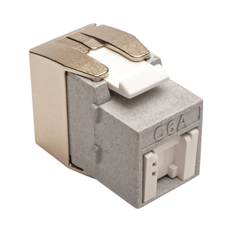 Tripp Lite Toolless Cat6a Keystone Jack, PoE/PoE+ Compliant, Shuttered, Gray, TAA — Being Shipped