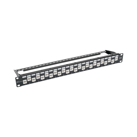 Tripp Lite 24-Port 1U Rack-Mount Cat6a Offset Feed-Through Patch Panel with Cable Management Bar, RJ45 Ethernet, TAA — Being Shipped