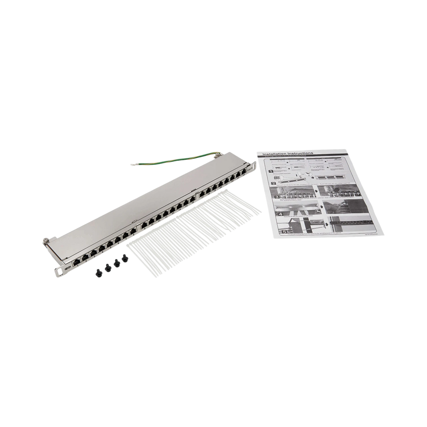 Tripp Lite Cat5e/Cat6 24-Port Patch Panel, Shielded, Krone IDC, 568A/B, RJ45 Ethernet, 0.5U Rack-Mount, TAA — Being Shipped