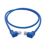 Tripp Lite Up/Down-Angle Cat6 Gigabit Molded UTP Ethernet Cable (RJ45 Up-Angle M to RJ45 Down-Angle M), Blue, 3 ft. (0.91 m) — Being Shipped