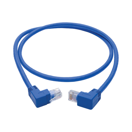 Tripp Lite Up/Down-Angle Cat6 Gigabit Molded UTP Ethernet Cable (RJ45 Up-Angle M to RJ45 Down-Angle M), Blue, 3 ft. (0.91 m) — Being Shipped