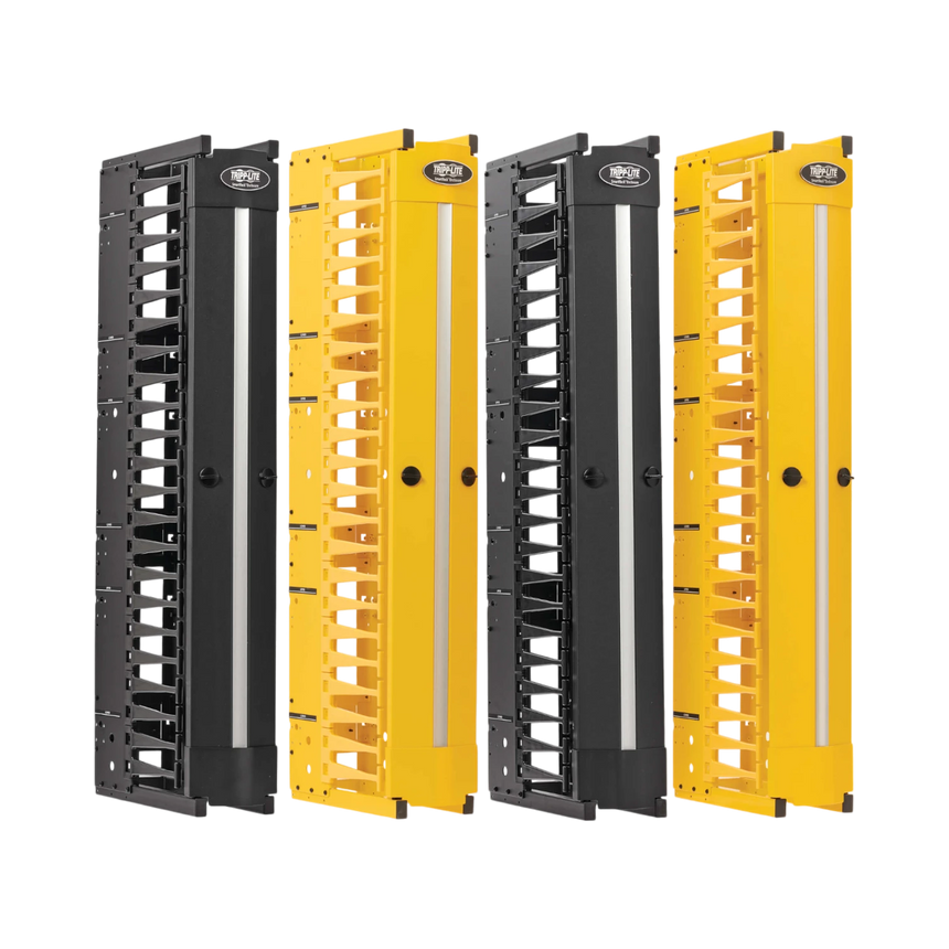 Tripp Lite High-Capacity Vertical Cable Manager - Deep Double Finger Duct with Cover, Double Sided, 6 in. Wide, Yellow/Black, 7 ft. (2.2 m) — Being Shipped