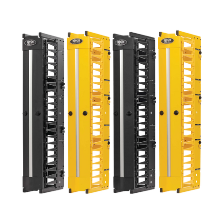 Tripp Lite High-Capacity Vertical Cable Manager - Deep Double Finger Duct with Cover, Double Sided, 6 in. Wide, Yellow/Black, 7 ft. (2.2 m) — Being Shipped