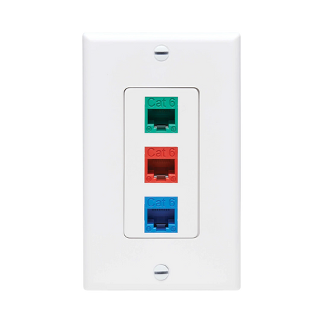 Tripp Lite Center Plate Insert, Decora Style, Vertical, 3 Ports, TAA — Being Shipped