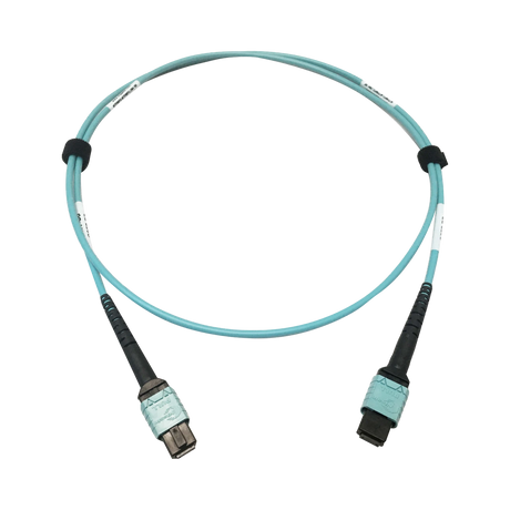 Tripp Lite 400G Multimode 50/125 OM4 Plenum-Rated Fiber Optic Cable, 24F MTP/MPO-PC (F/F), Aqua, 1 m — Being Shipped