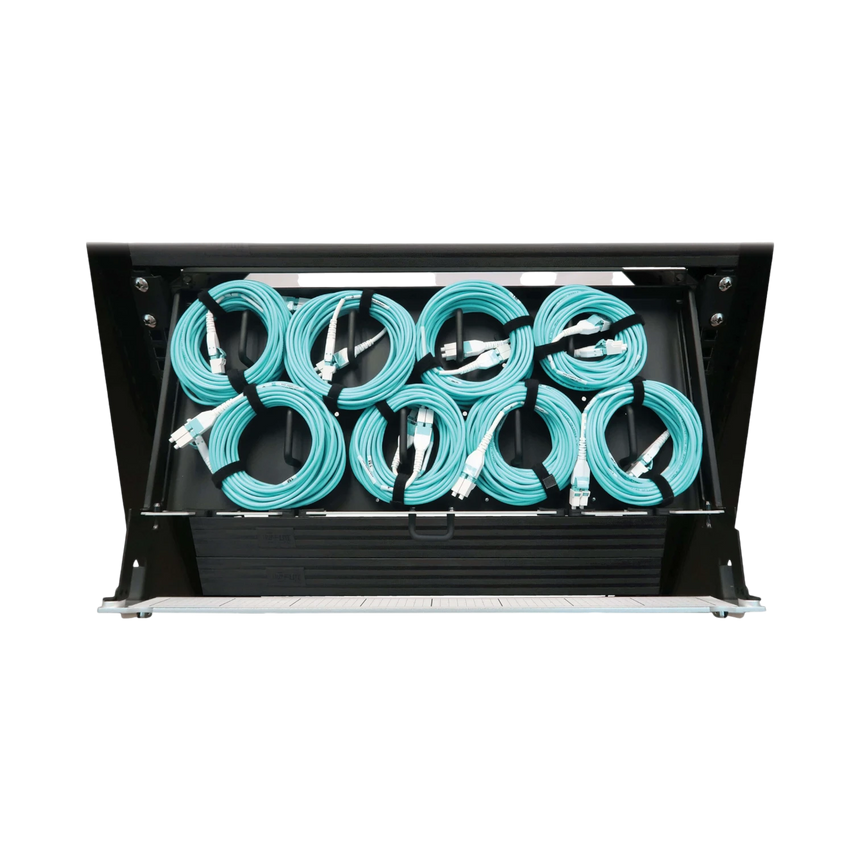 Tripp Lite Preloaded Fiber Panel, 1U, 8x LC/LC Duplex Cables (M/M), OM4 Multimode, 10 m (32.8 ft.) — Being Shipped