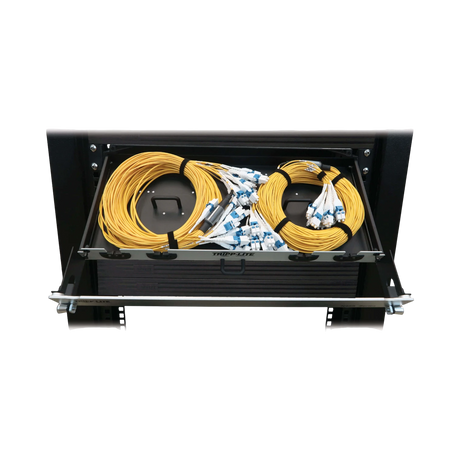 Tripp Lite Preloaded Fiber Panel, 1U, 2x (12x LC/LC Duplex M/M) 24F Trunk Cables, OS2 Singlemode, 20 m (65.6 ft.) — Being Shipped