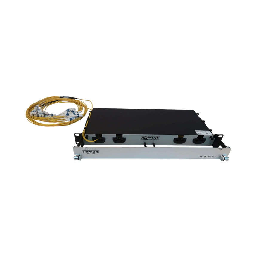 Tripp Lite Preloaded Fiber Panel, 1U, 2x (12x LC/LC Duplex M/M) 24F Trunk Cables, OS2 Singlemode, 20 m (65.6 ft.) — Being Shipped