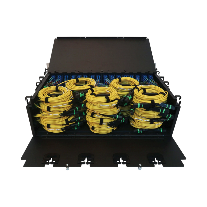 Tripp Lite Preloaded Fiber Patch Panel, 3U, 64x (12F MTP/MPO-APC to 4x LC Duplex F/F) 8F Trunk Cables, OS2 Singlemode, 3 m (9.8 ft.) — Being Shipped